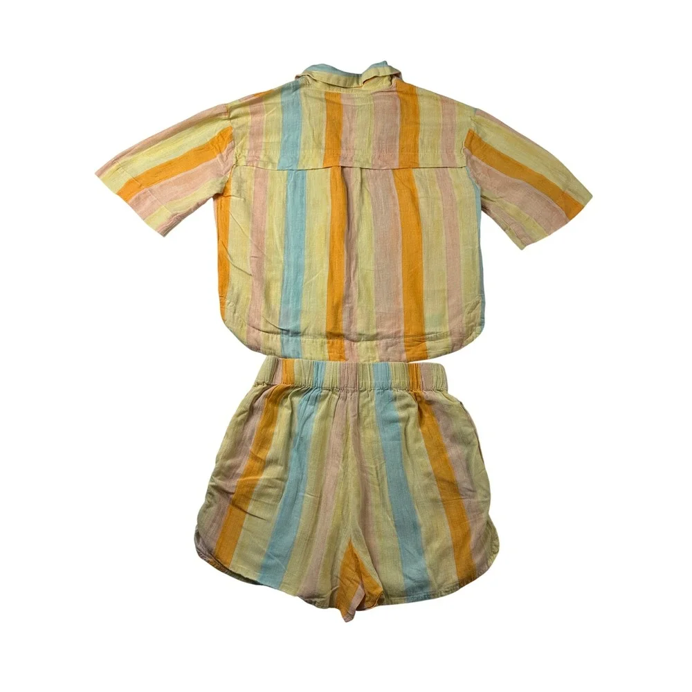 Mango MNG Womens Striped Linen Blend 2 Piece Set Shirt and Shorts Pastel Small